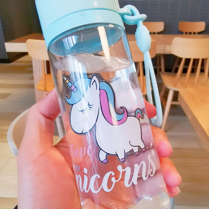 

Water bottle cute unicorn creative micro landscape interesting design plastic water cup rainbow color girl portable portable