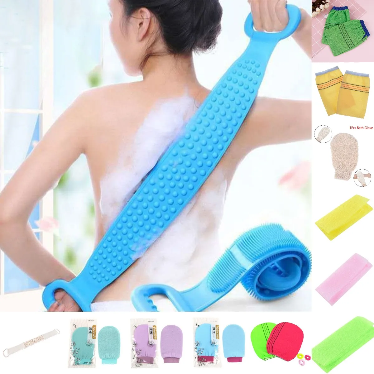 

1/2pcs Body Massage Silicone Brushes Bath Towels Rubbing Back Mud Peeling Shower Extended Scrubber Skin Clean Shower Brushes