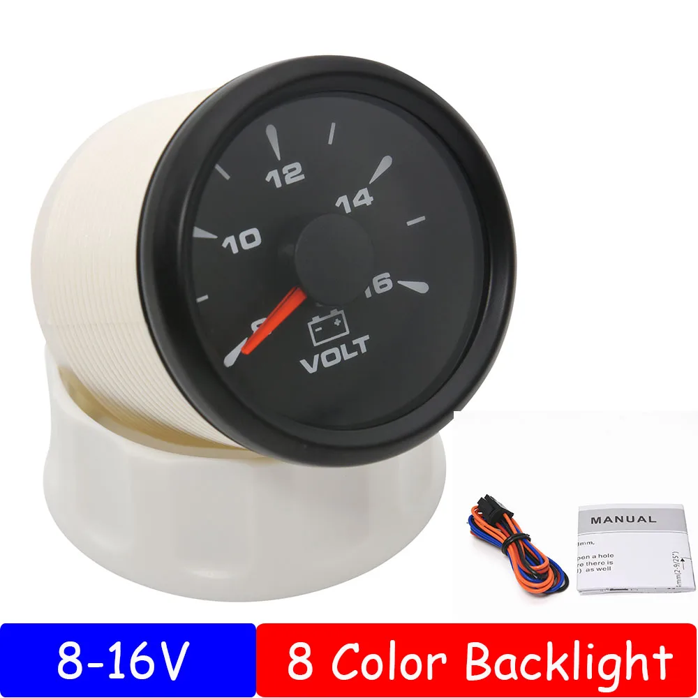 

Вольтметр 52 мм, вольтметр, измеритель 8-16 вольт для морских автомобилей, Вольтметр для фургонов, лодок, морских прицепов, 12 В, 24 В, RV, 8 цветов со...