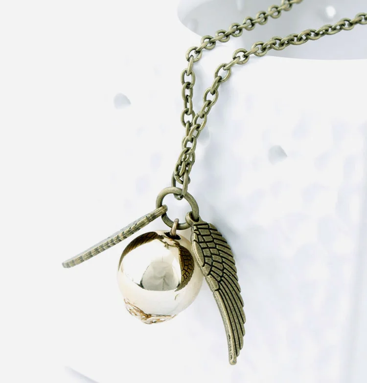 

Geometric round Gold Snitch Time Turner Men movie series Pendant Necklace Feather Angel wings Hourglass funnel jewelry