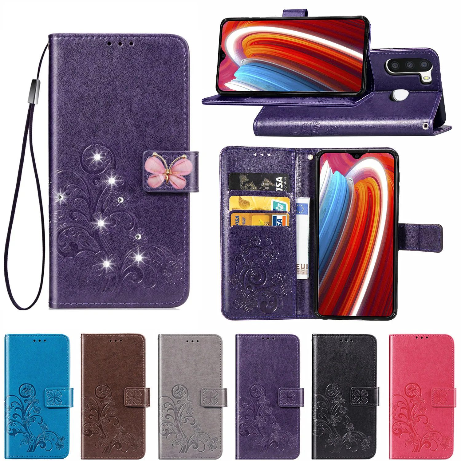 Флип чехол для телефона Redmi 8A 7A 6A Note 9s 9 Pro кожаный кошелек с ремешком Xiaomi Mi A3 10 9A 8T 8 7