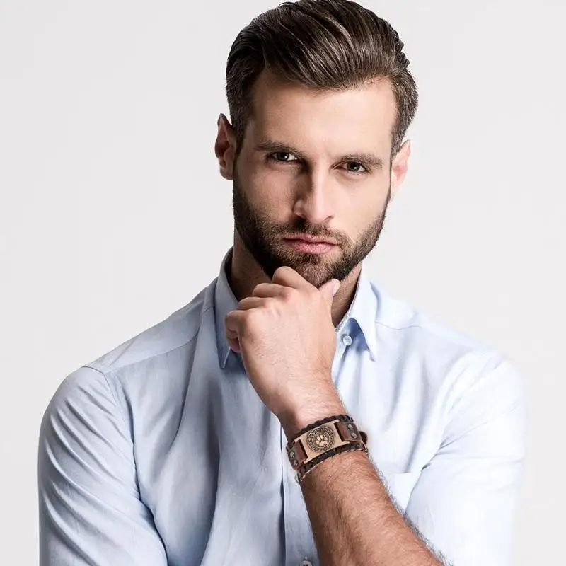 Модный мужской плетеный браслет в стиле панк широкие кожаные регулируемые