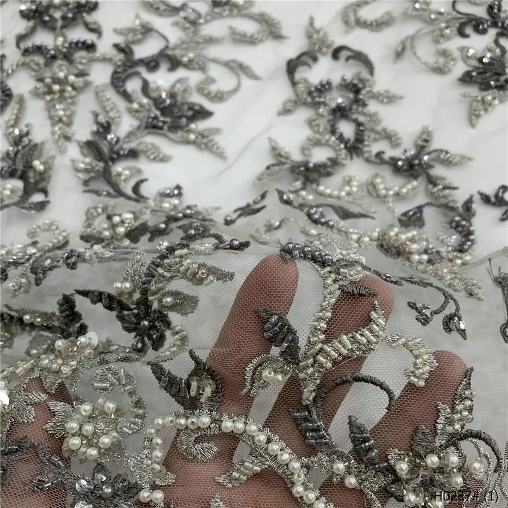 

African Tulle Lace Fabrics 2021 High Quality 3D Beaded Nigerian French Sequin Lace Fabric For Bridal Dress H0237