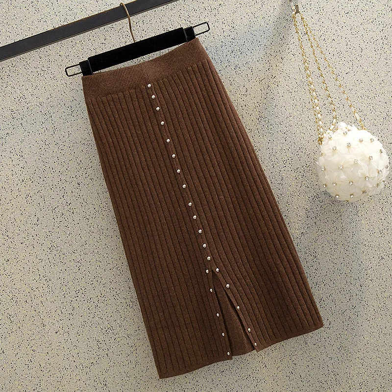 Юбка карандаш Женская трикотажная с высокой талией на осень и зиму|Женские юбки| |