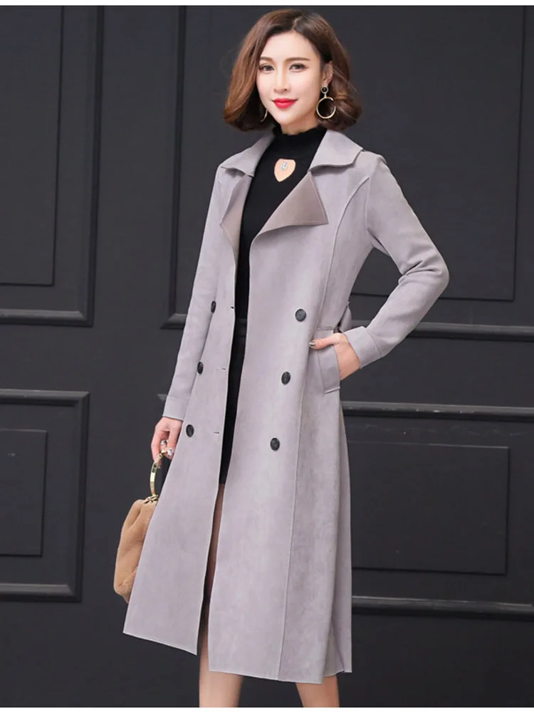 Розовый плюс бархатный плащ Тонкий двубортный пояс Европейский Американский