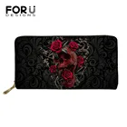 FORUDESIGNS, Женский Длинный кошелек из искусственной кожи с 3d-рисунком черепа и розы, женский роскошный клатч, брендовый женский кошелек для мелочи, 2020
