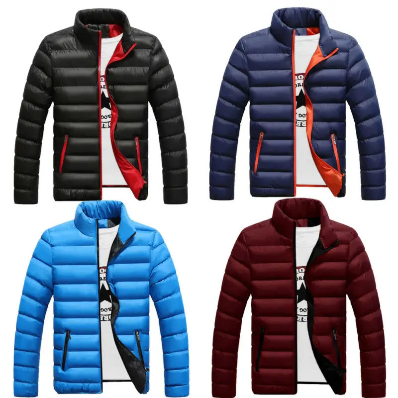 Мужское зимнее теплое пальто со стоячим воротником легкая верхняя одежда