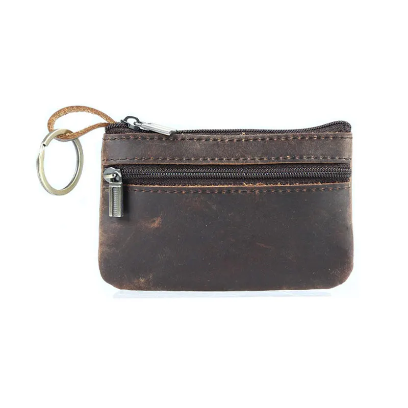 Мужской винтажный кошелек на молнии кожаный для монет маленький Portomonee J9