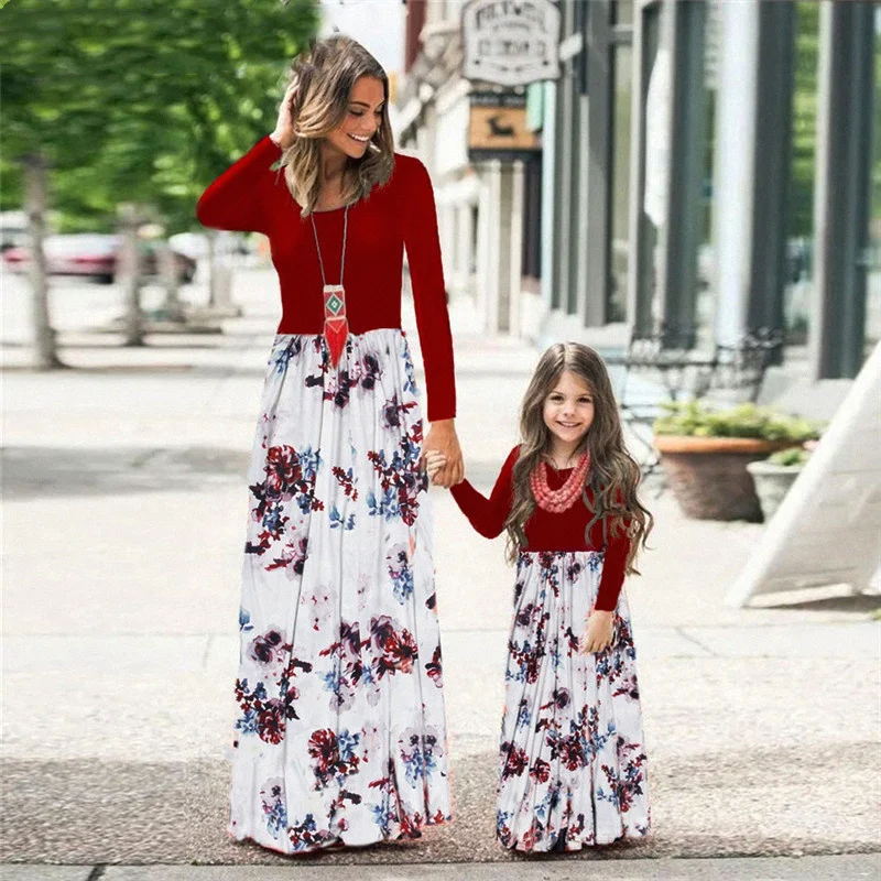 

Женское платье с цветочным принтом, повседневное длинное платье в стиле пэчворк для мамы и дочки, осень