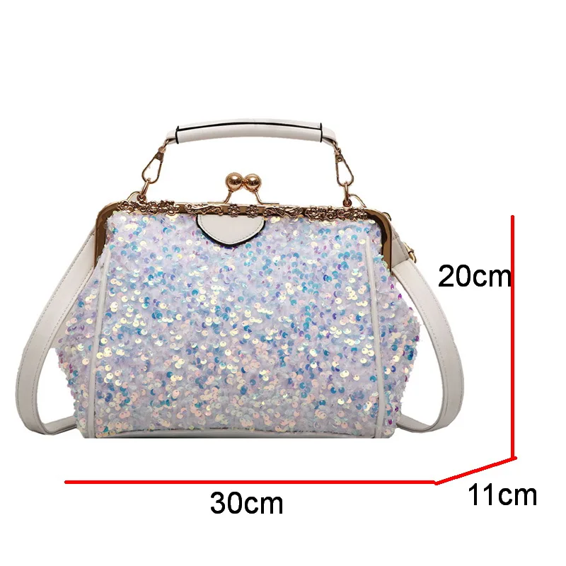 

Mododiino Shine Crossbody Bags Sequins Shoulder Bag Luxury Women Bag Chains Messenger Bag Lady's Small Handbag White Bag DV1422
