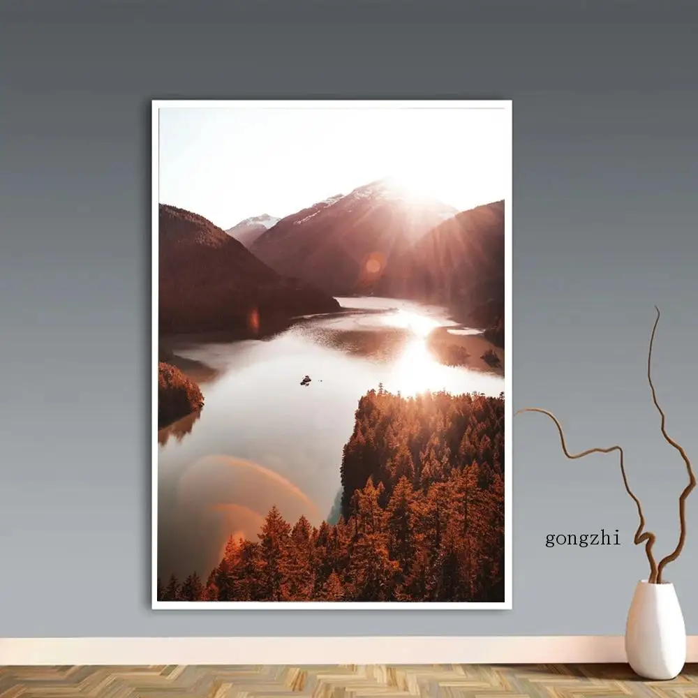 

Bear Forest Wild Animal Nordic Poster Autumn Lake Tree Canvas Painting and Prints Scandinavian Wall Art Pictures Home Decoration