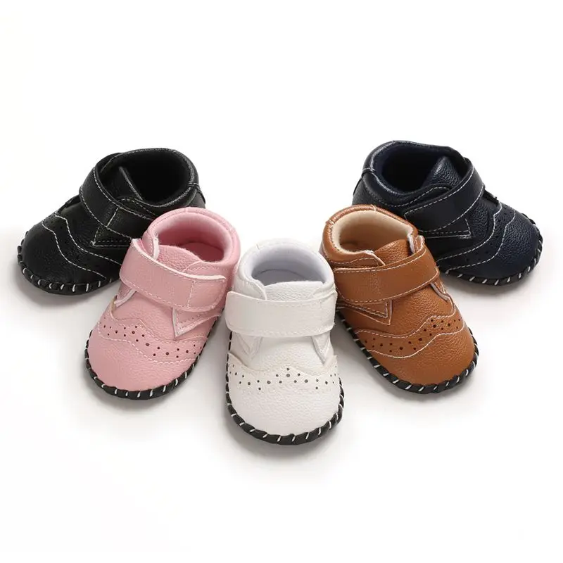 

Baby Boy Solid Crib Shoes 0-18 Months Infant first walkers Toddler Soft Soled Hook Loop Boys Prewalker Sneakers