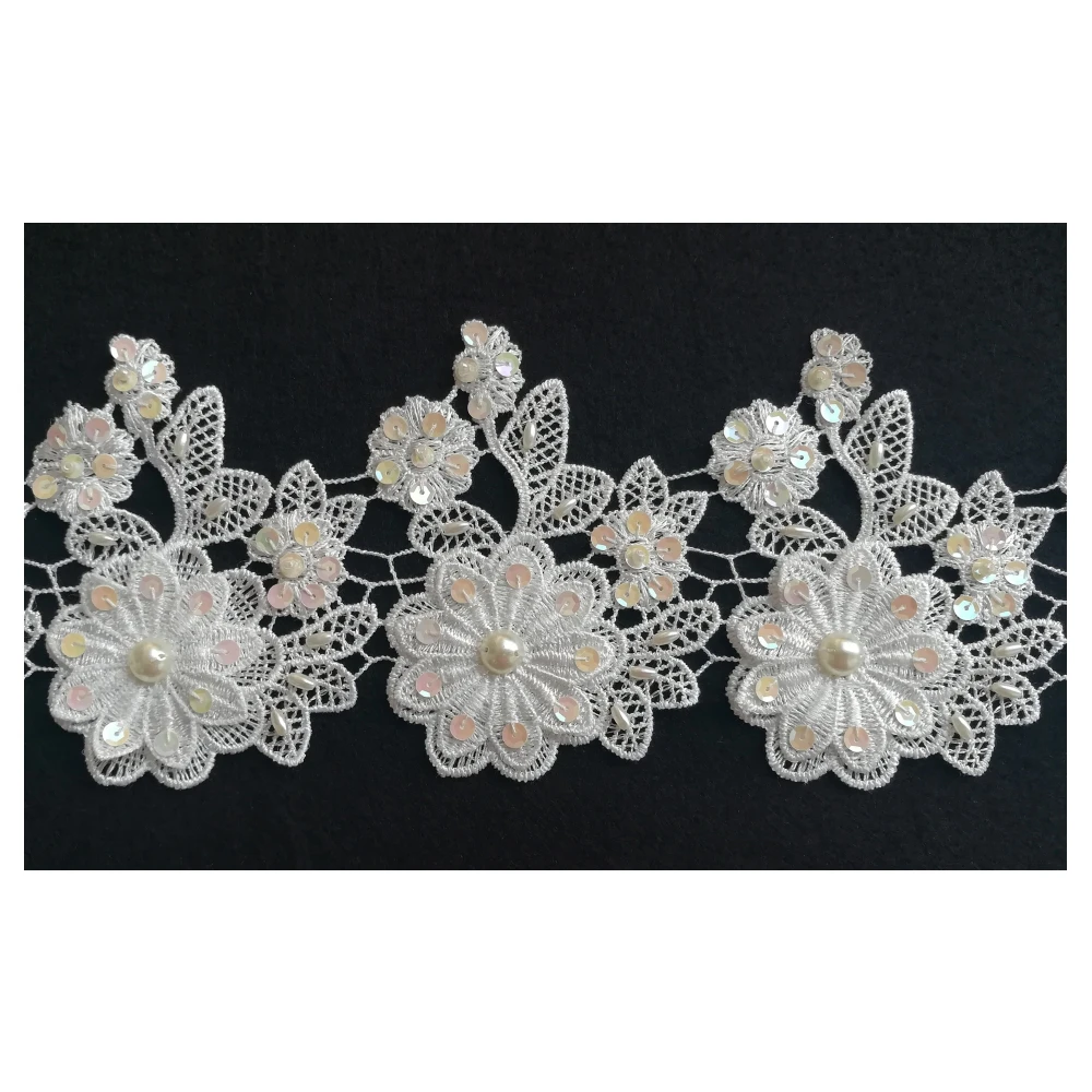 2yds/лот x ручная работа 2 узора слоновая кость/кремовый расшитый бисером