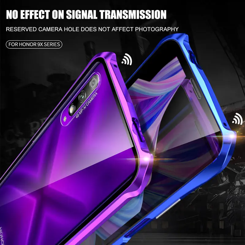 SHELLBOX Original Magnetic Case for Huawei HONOR 9X Pro Full Front+Back 9H Glass Tempered Film For Honor fundas |