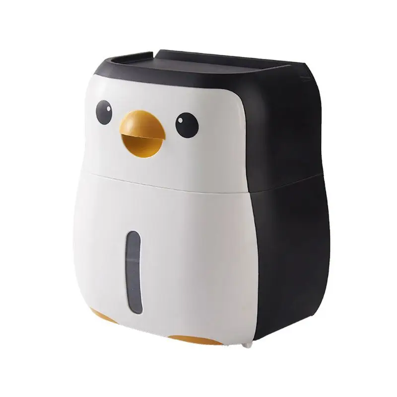 

Cute Penguin Paper Container Toilet Paper Holder Wall Mounted Tissue Box Shelf G5GB