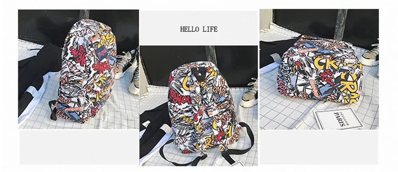 New backpack female cartoon alphabet doodle personality wild backpack men and women shoulder bag mochila