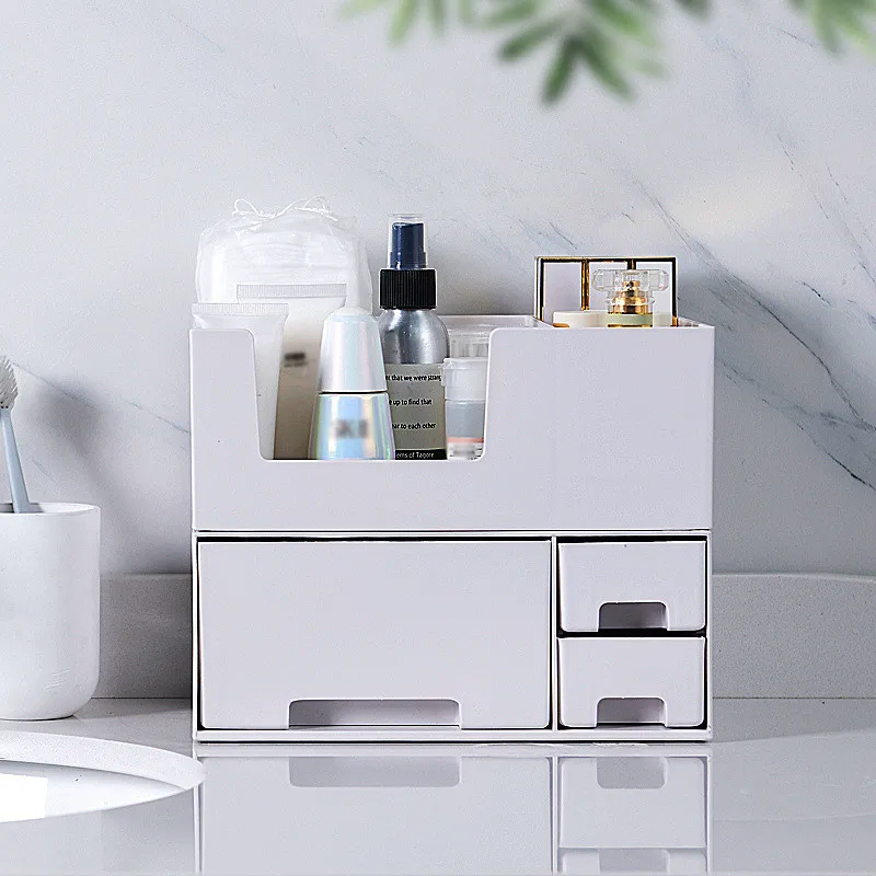 Grey White Plastic Cosmetic Drawer Makeup Organizer Storage Box Container Nail Casket Holder Desktop Sundry Case | Дом и сад