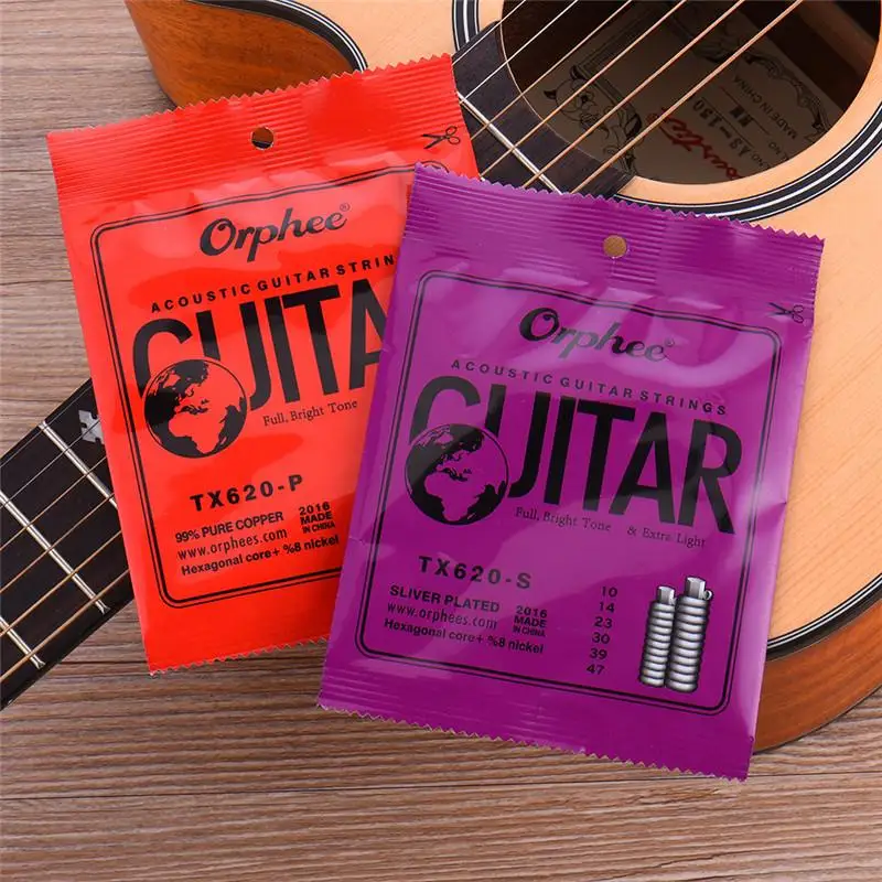 

Orphee 1 Set Folk Acoustic Guitar Strings Hexagonal Core + 8% Nickel Silver Plated or Pure Copper Full Bright Tone Extra Light