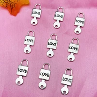 10pcs alloy antique silver color love lock charms for couple gift jewelry making fashion pendants diy necklace bracelet earrings