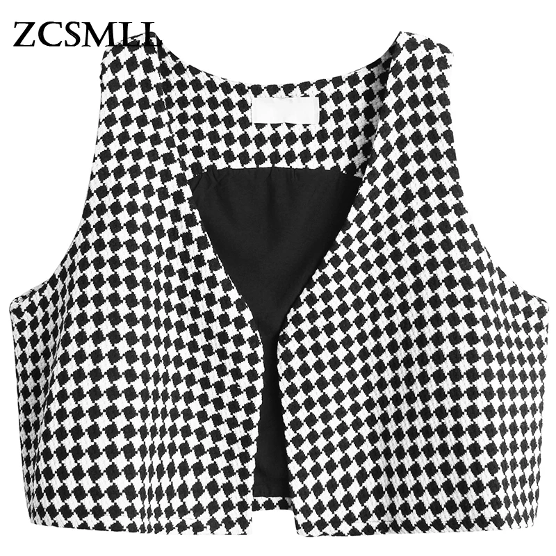 

ZCSMLL Women Loose Fit Black Vintage Plaid Big Size Vest New V-collar Sleeveless Fashion Tide Spring Autumn 2021 TH1370