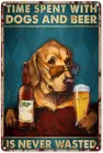 Настенное искусство, золотой ретривер, время, проведенное с собакой и пивом, никогда не потеряет металл, жестяной знак, ретро-постер, украшение стены, искусство, подарок