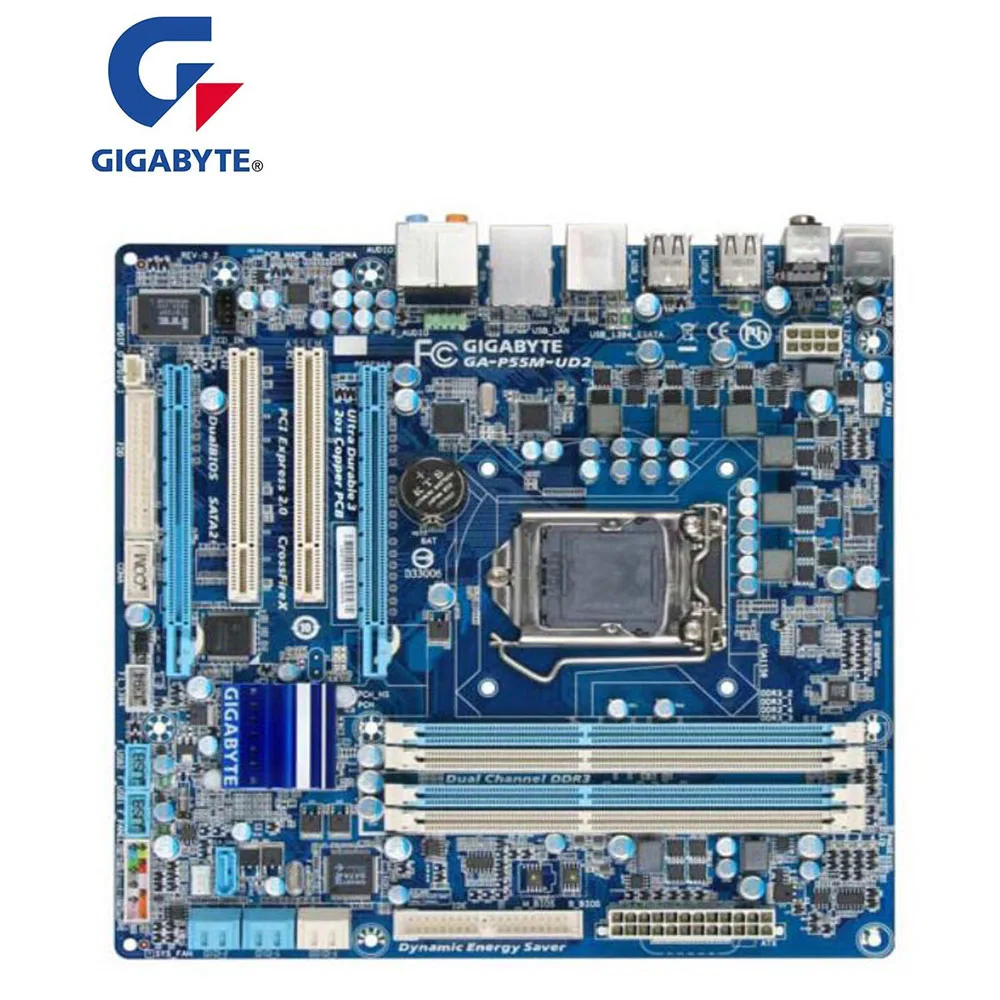Для GIGABYTE GA-P55M-UD2 настольная материнская плата P55 P55M-UD2 Socket LGA 1156 DDR3 16G