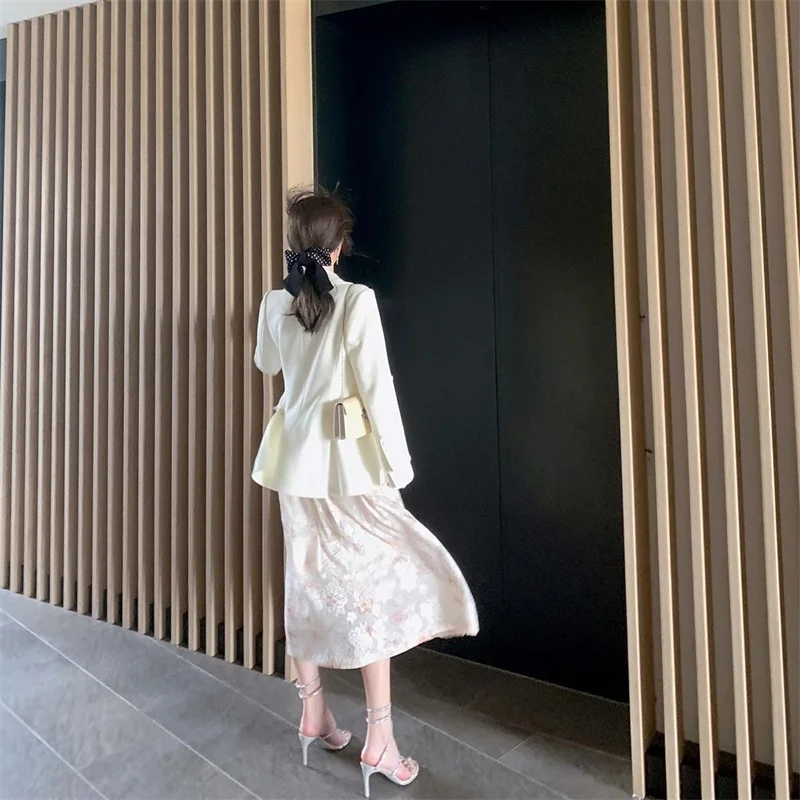 

white casual suit coat women's spring new design temperament waist short small suit