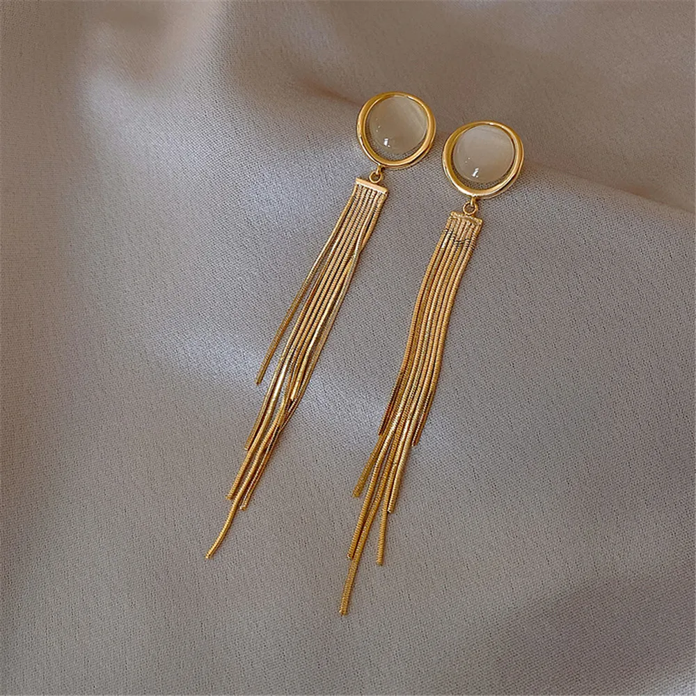 

2020 Trend Fashion Long Tassel Round 925 Sterling Silver Drop Earrings For Women Fine Jewelry Female New Year Gifts Wholesale