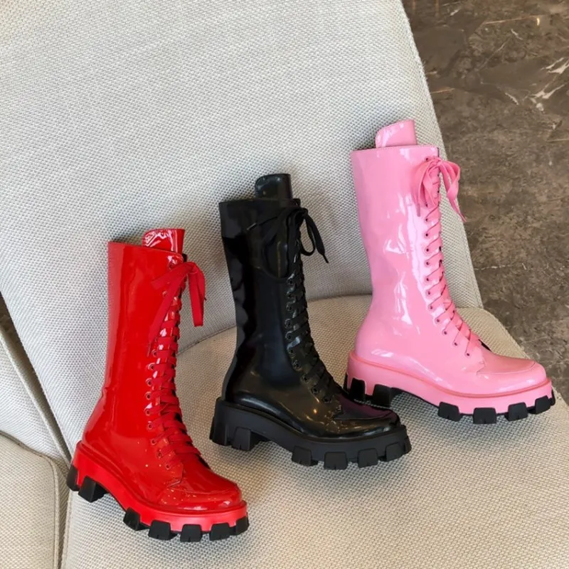 

Stylesowner 2020 популярные женские сапоги до середины икры из натуральной кожи, модные женские мотоциклетные сапоги, вечерние сапоги на платформе