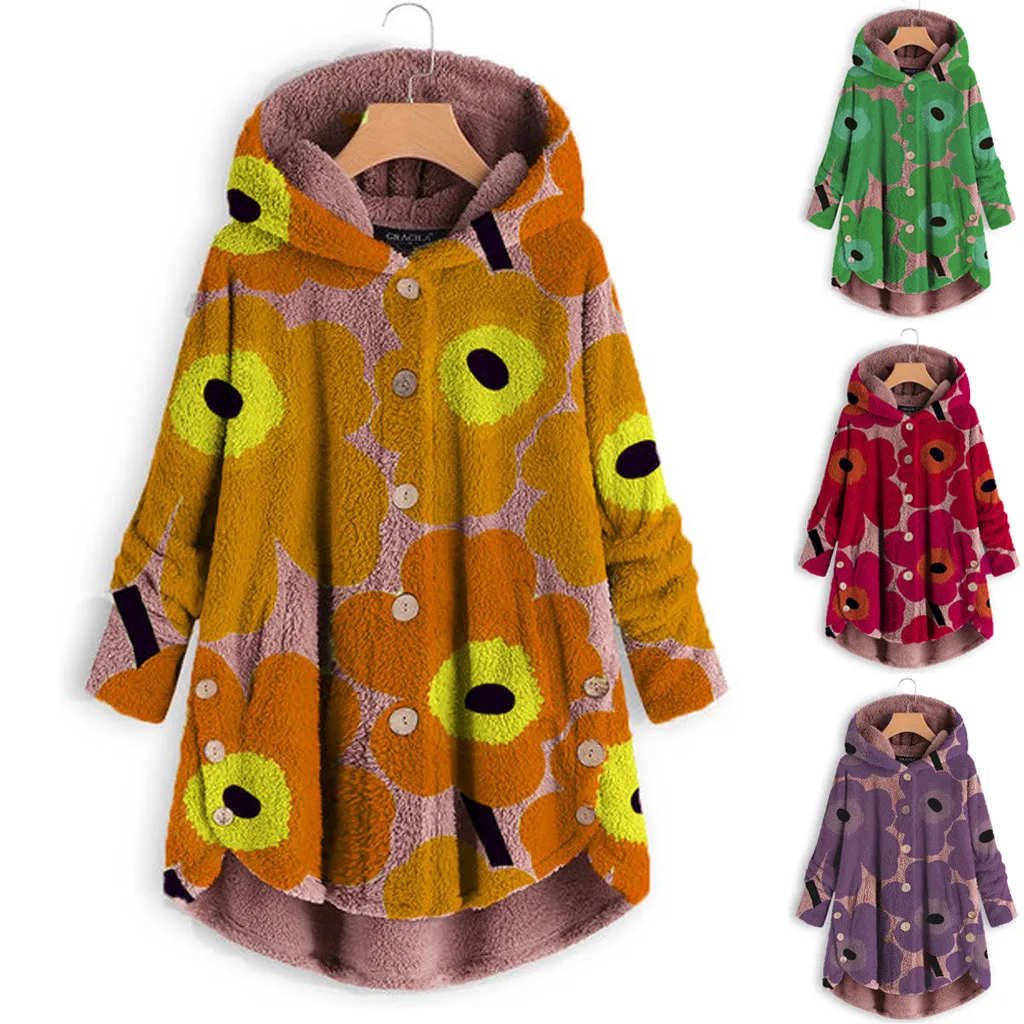 Модное женское пальто модное на пуговицах с принтом пушистые топы пуловер