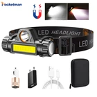 Портативный мини-фонарик Q5 + COB, светодиодный налобный фонарь с мощным встроенным аккумулятором 18650, уличный фонарь для кемпинга, рыбалки с плавным затемнением