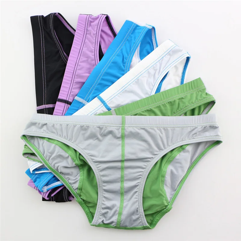 

Трусы-брифы мужские с большим пенисом, нижнее белье из модала, гладкие трусы-бикини, с заниженной талией, гей-трусы в стиле пэчворк