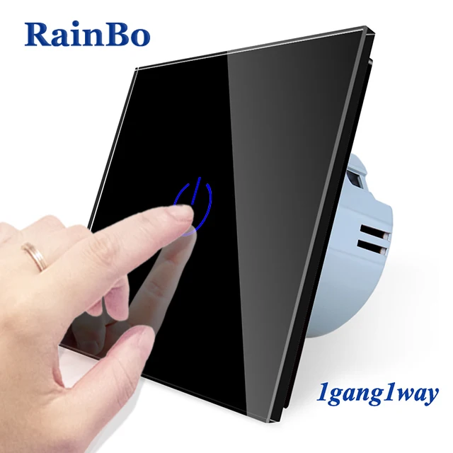 Bainbo Кристалл Стекло Панель Smart Switch ЕС настенный выключатель 110~ 250 В сенсорный выключатель Экран настенный выключатель света 1Gang1Way A1911CW/B - Цвет: Black Power