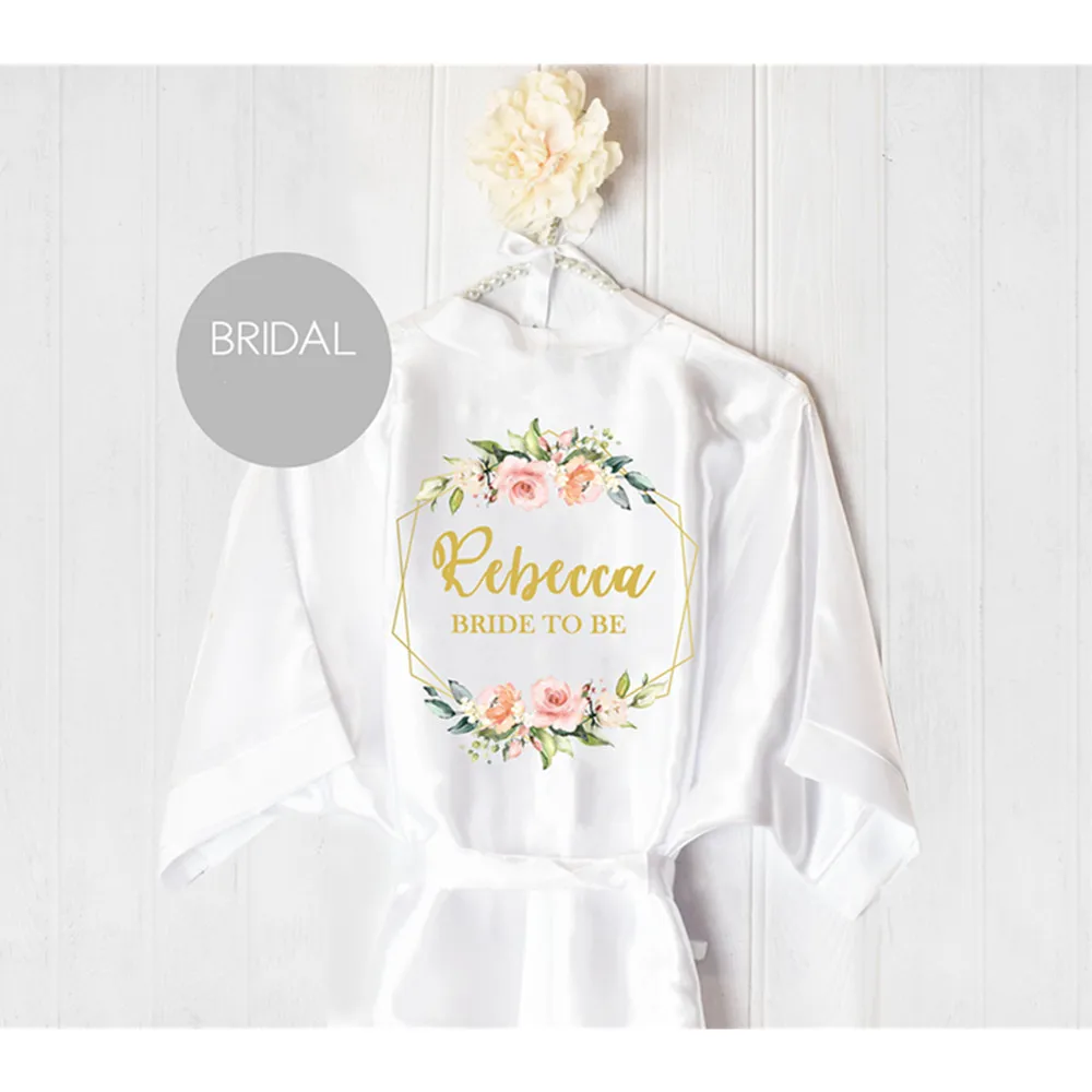 Индивидуальное Имя Свадебная вечеринка атласный шелковый халат кимоно для