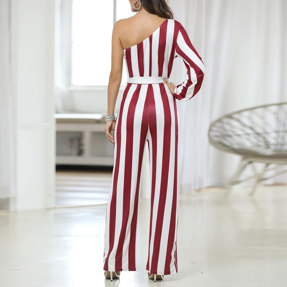 

Women Summer Stripes Jumpsuit Women's Striped Off Shoulder Half Sleeve Jumpsuit Color Block Full Length Rompers