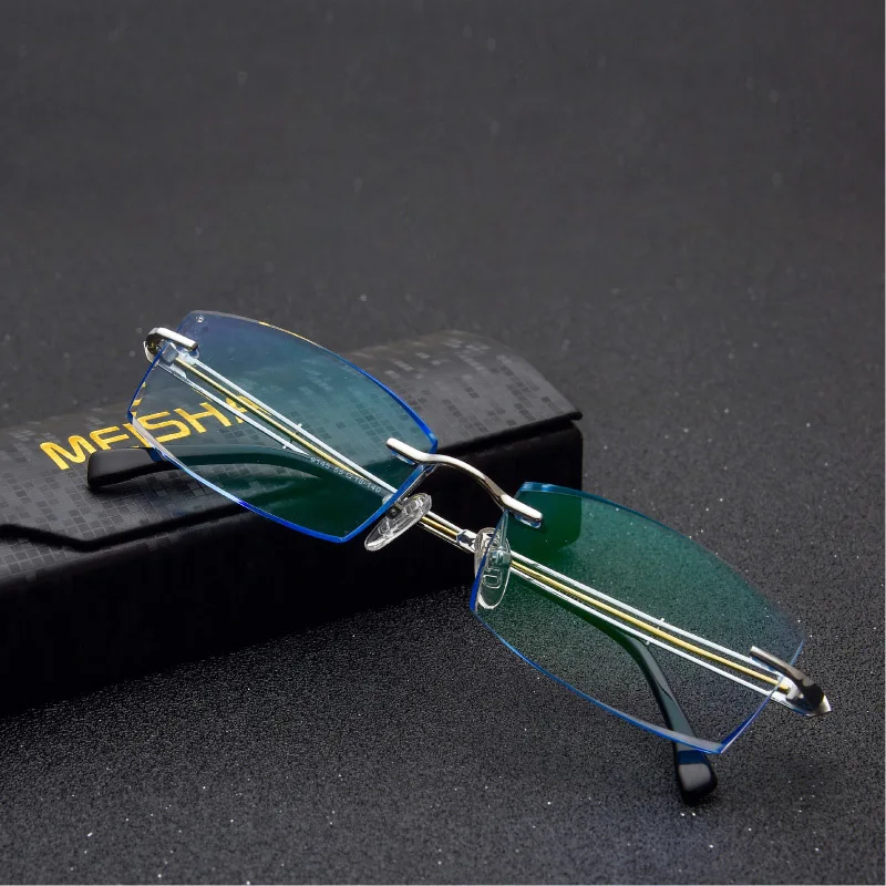 

Men's Myopia Blue Diamond Rimmed Glasses Pure Titanium Glasses Screw-free Glasses Glass Frames for Men Titanium Alloy