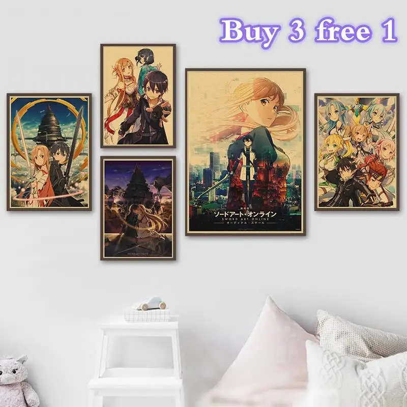 Японский аниме меч искусство онлайн крафт бумага плакат печать художественные