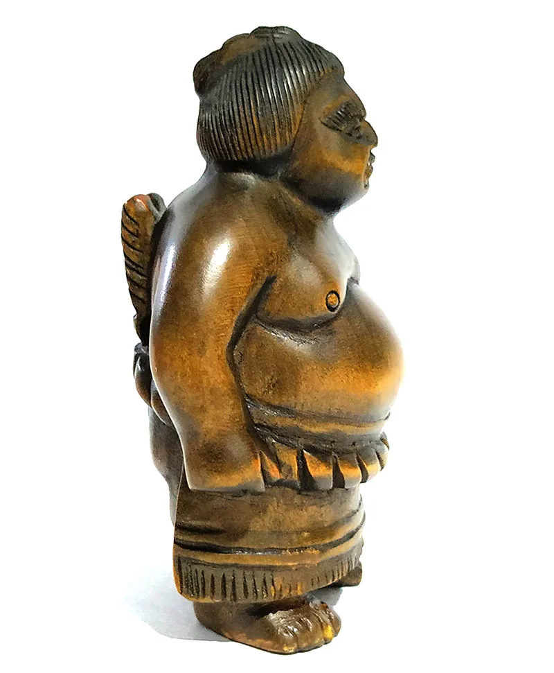 Y5719 - 2 &quotрезная вручную японская бокс-Вуд Netsuke-РЕСТЛЕР