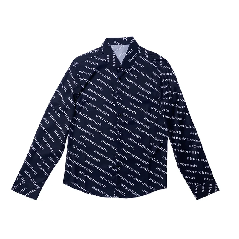 2021 Autumn Men's Full Letter Print Shirt Slim Long Sleeve Casual Shirt Business Formal Dress Shirts Social Party Chemise Homme