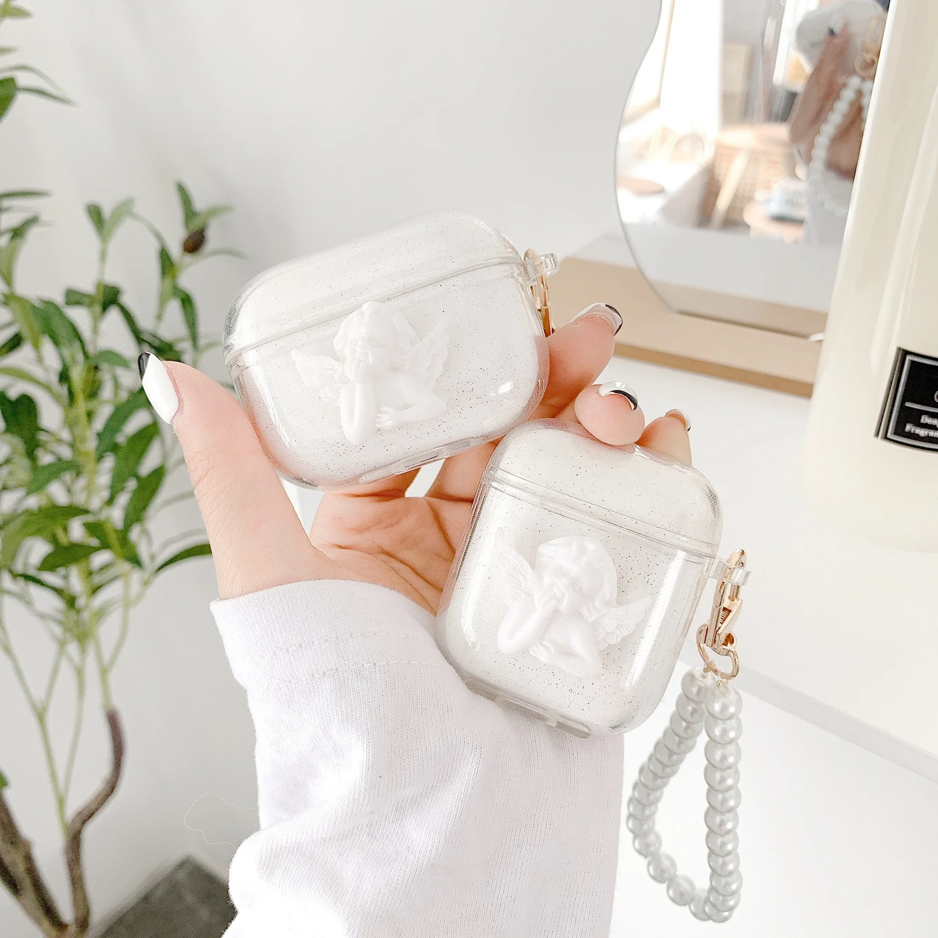 Новинка чехол с ангелом оригинальный жемчужный браслет блестящий для