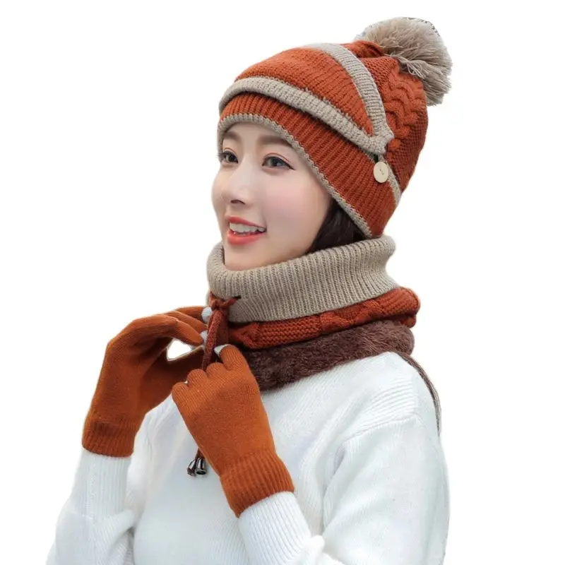 Шапка-маска из четырех предметов перчатки-нагрудники Женская Зимняя кепка