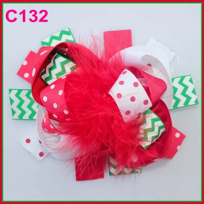 Бесплатная доставка-B 100 шт. рождественские банты для волос с перьями конфетный