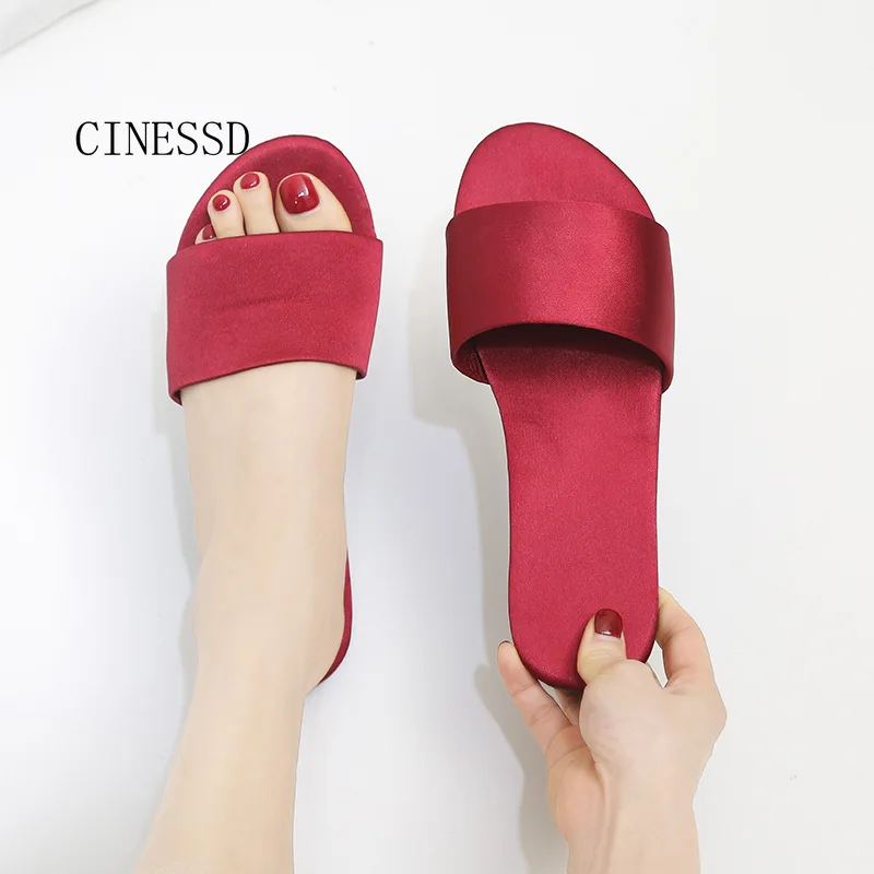 Модные тапочки женская шелковая обувь на низком каблуке повседневная Размер 10