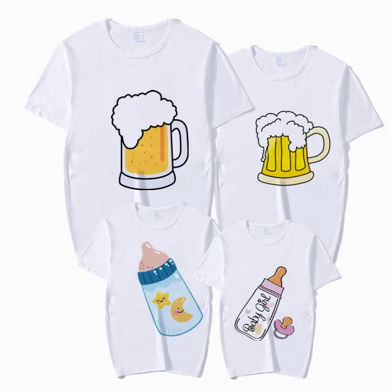 Семейные рубашки с пивной бутылкой одинаковые комплекты принтом мыши футболка