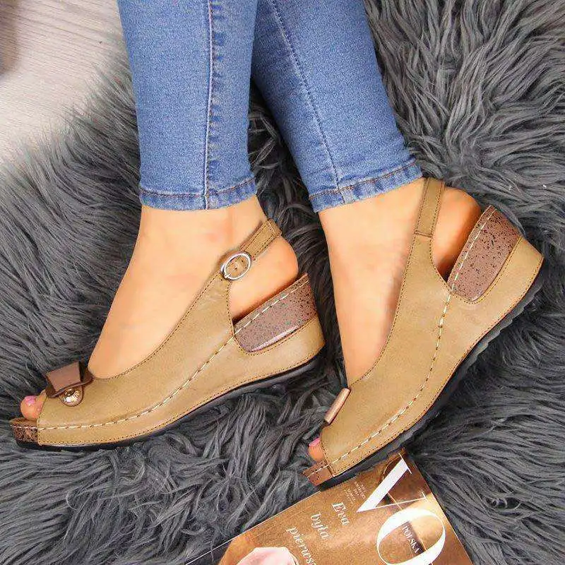 

2020 Women Rome Casual Sandals Women Wedges Sandals Pumps Ankle Buckle Open Toe Fish Mouth Med Summer Women Shoes