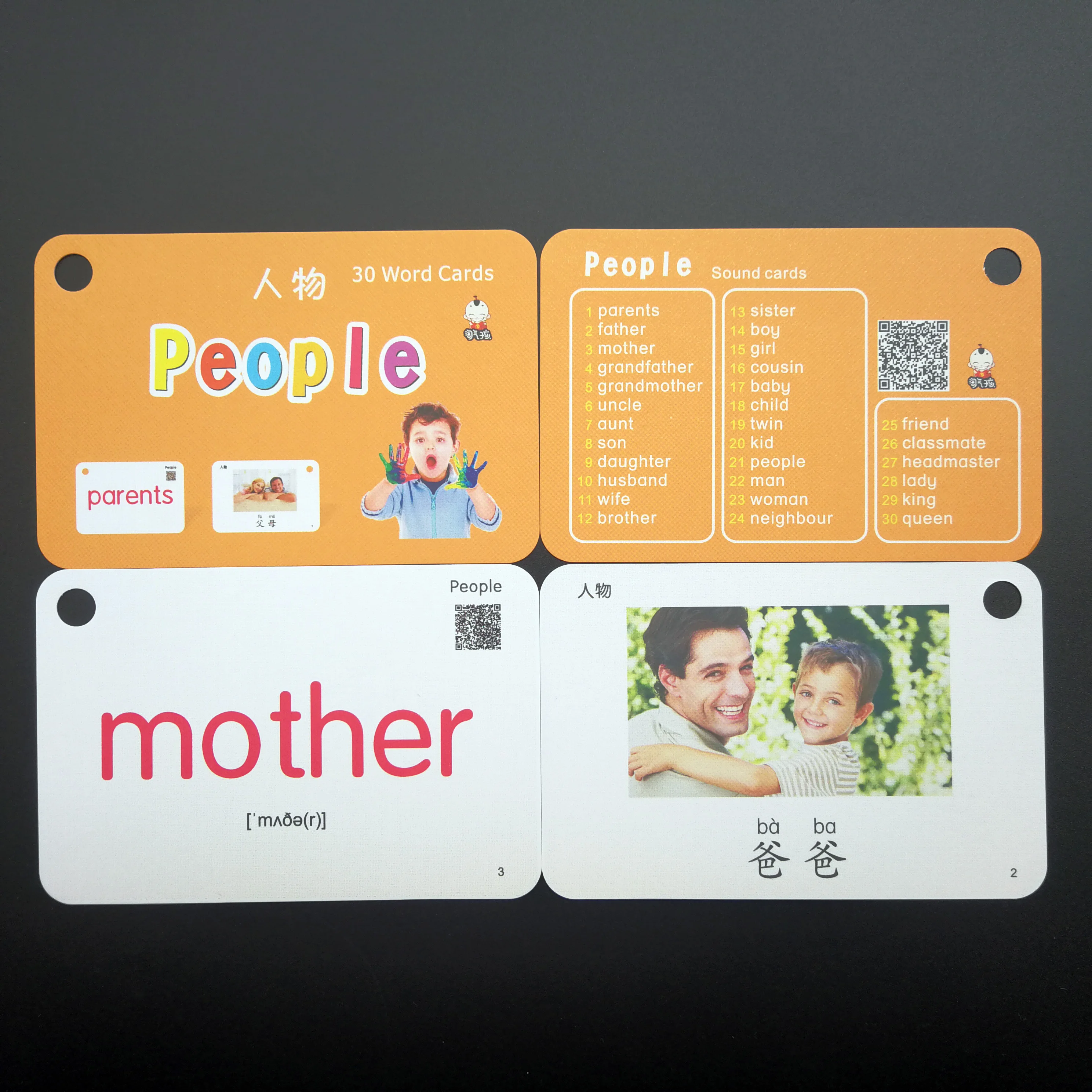32 шт./компл. Обучающие Семейные карточки на английском и китайском языках