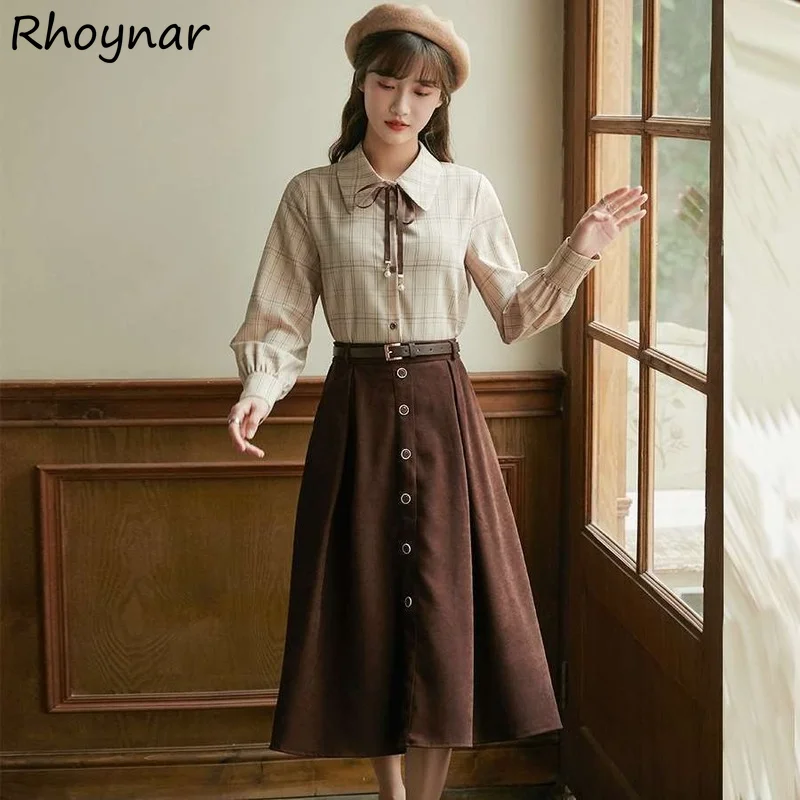 

Sets Women Spring Tender Trendy Korean Style New Fit Bow Sweet Ins Elegant Leisure Simple Students Two Pieces Vintage Daily Chic