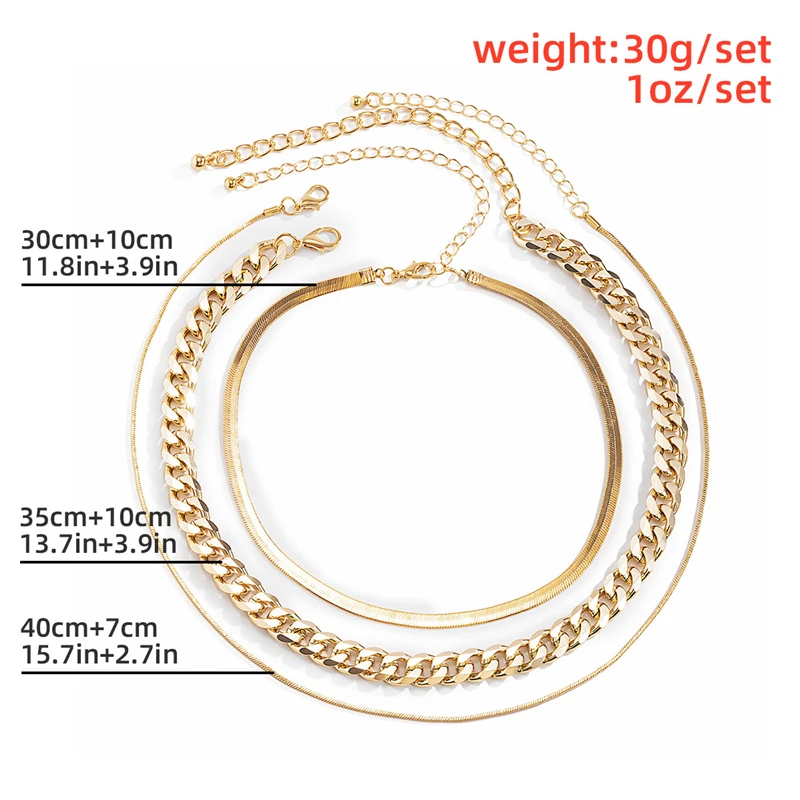 

Ailodo 3 Pcs/Set Punk Cuban Chain Chokers Necklace For Women Gold Silver Color Snake Chain Statement Necklace Collier Femme Gift