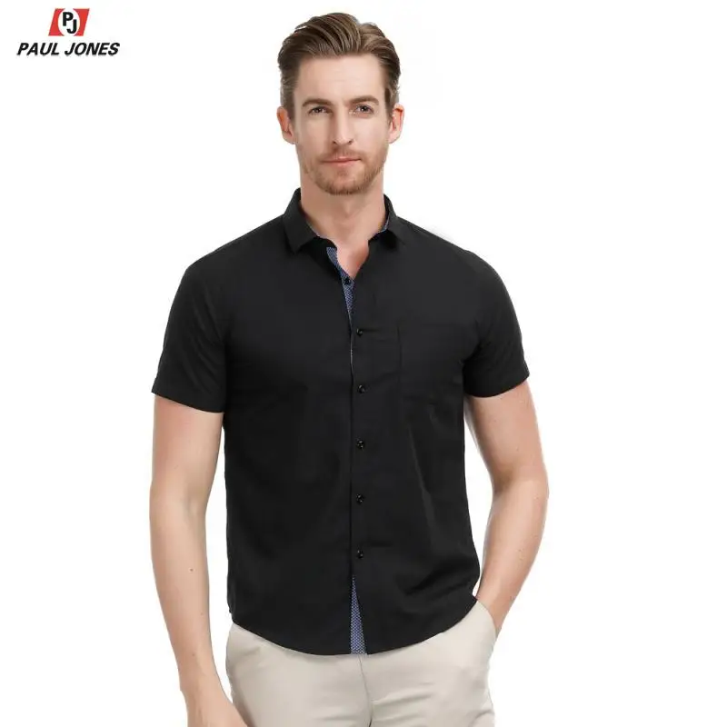 Мужская деловая рубашка на пуговицах PAUL JONES Повседневная с коротким рукавом и
