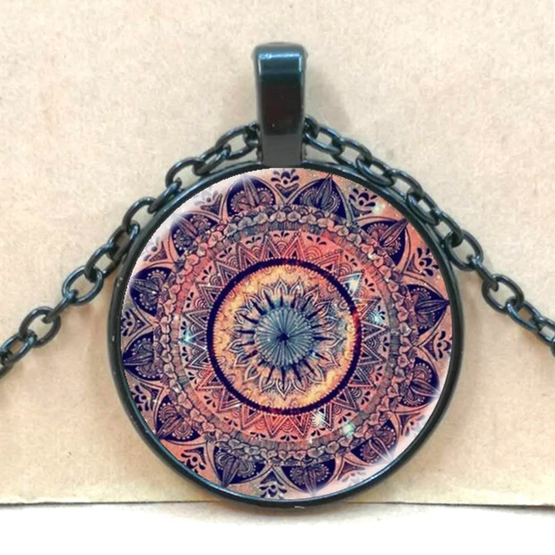 Винтажное ожерелье со стеклянным куполом буддистская чакра стеклянный выпуклый